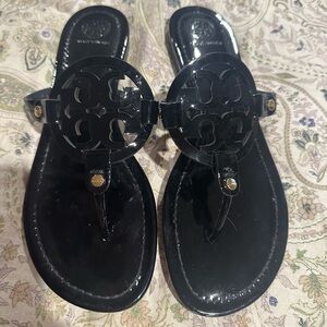 Patent Leather Black Tory Burch Miller Sandal Flip Flop Size 9